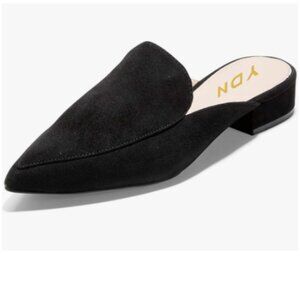 YDN Black Low Heel Comfort Mules Slip on Sandals Pointed Toe Loafer Walking Shoe